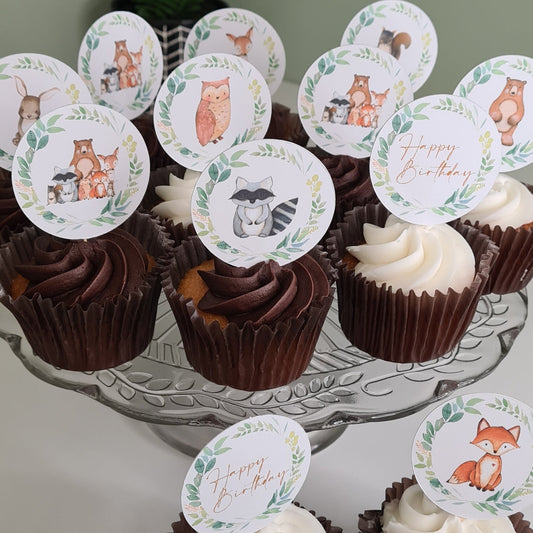 Woodland Theme Animal Cupcake Cake Toppers 12 Cake - First Birthday - Baby Shower