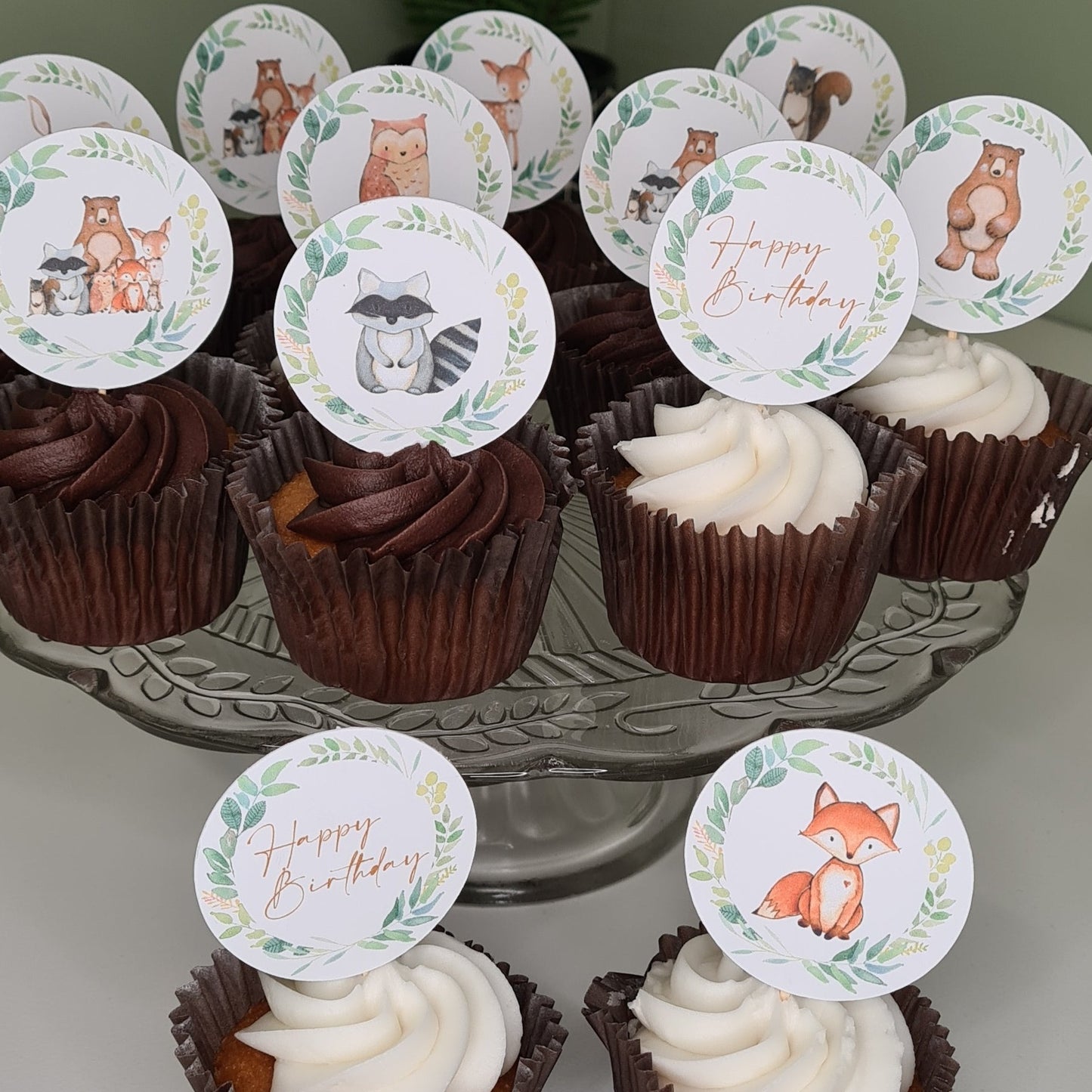Woodland Theme Animal Cupcake Cake Toppers 12 Cake - First Birthday - Baby Shower