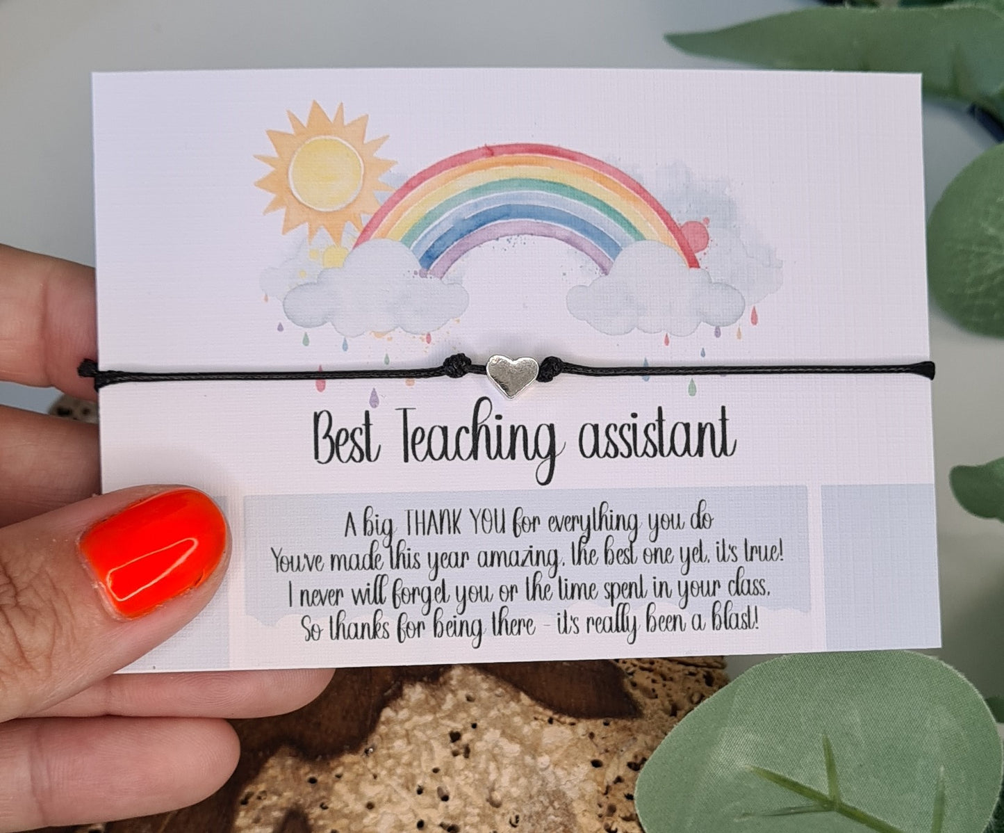 Best Teacher Thank You Wish Bracelet - Teaching Assistant Charm String Bracelet