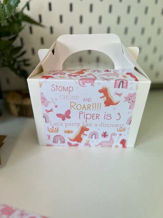 Stomp, Comp & ROAR Girls Pink Dinosaur Party Boxes - Birthday Party