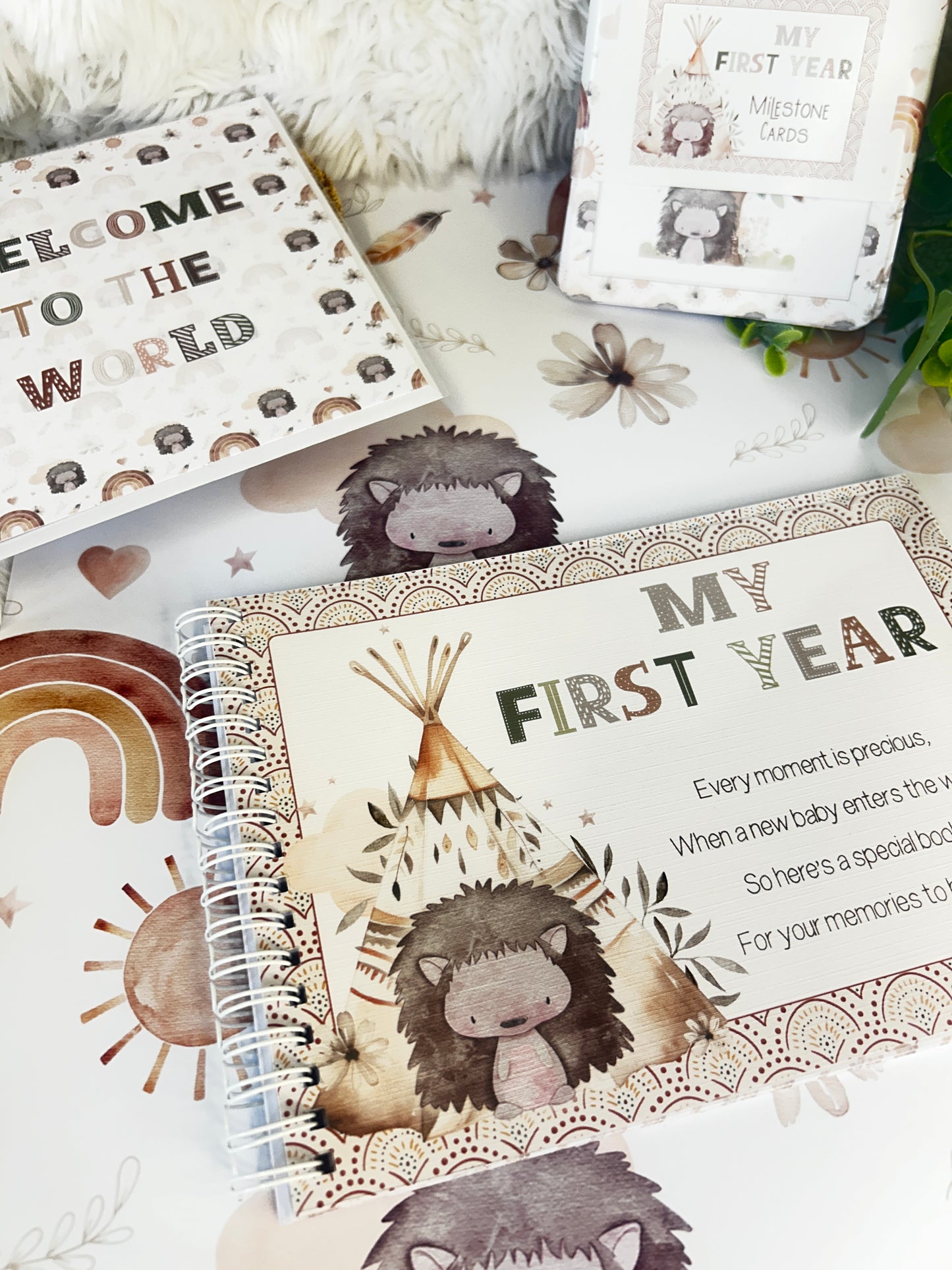 Boho Baby journal, My first year baby book, Hedgehog, memory book, Baby milestone book