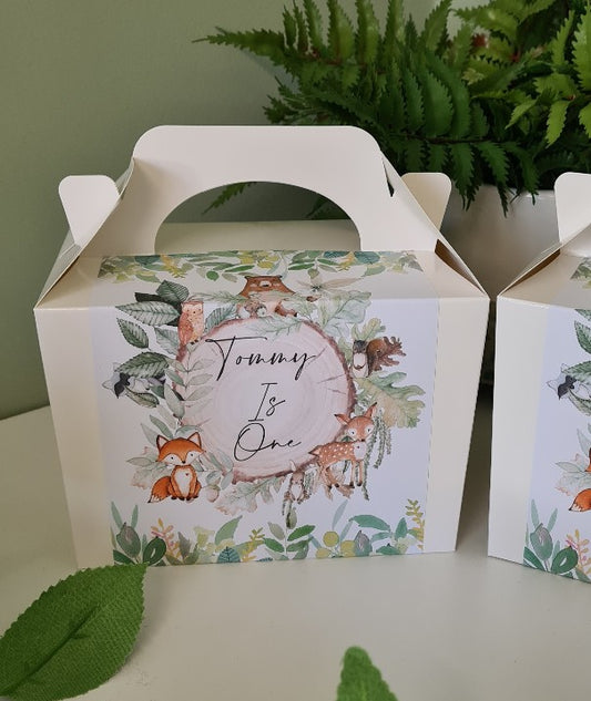 Woodland Animal Party Food Box - Personalised