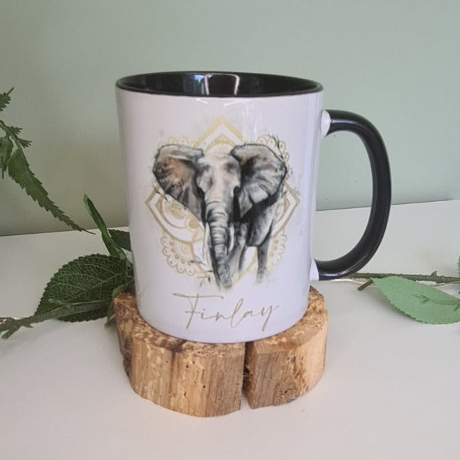 Personalised Elephant Mandala Black Handle Mug - Gift - Self Care - Positivity