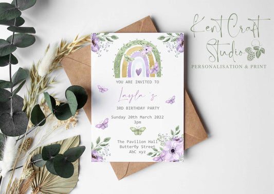 Personalised Butterfly Rainbow Baby Shower Party Invitations