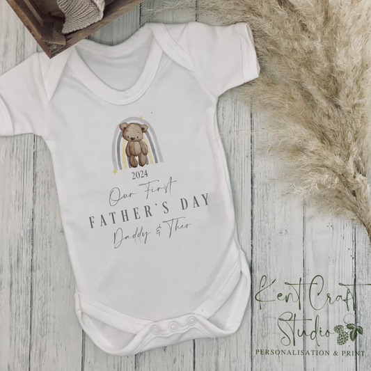First Father’s Day Baby Vest, Teddy Bear Rainbow Baby Grow, First Father’s Day Gift, 1st Father’s Day