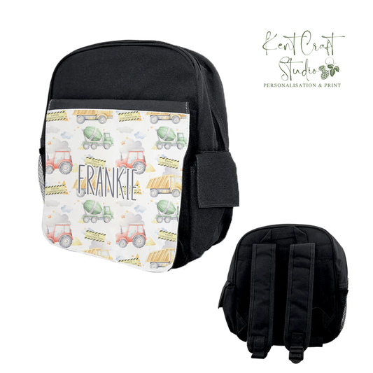 Personalised Construction Digger Rucksack Bag, Back to School bag