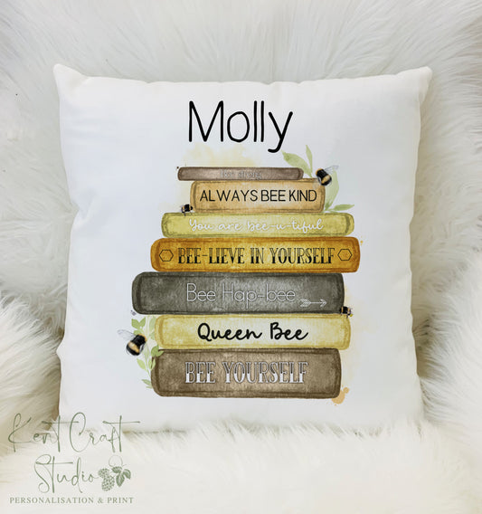 Personalised Bumble Bee Affirmation Book Cushion Gift