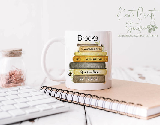 Personalised Bumble Bee Book Mug - Yellow - Self Love - Bee Kind - Affirmation