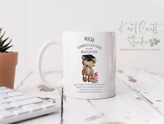 Personalised Brown Teddy Bear Graduation Leavers Mug Gift