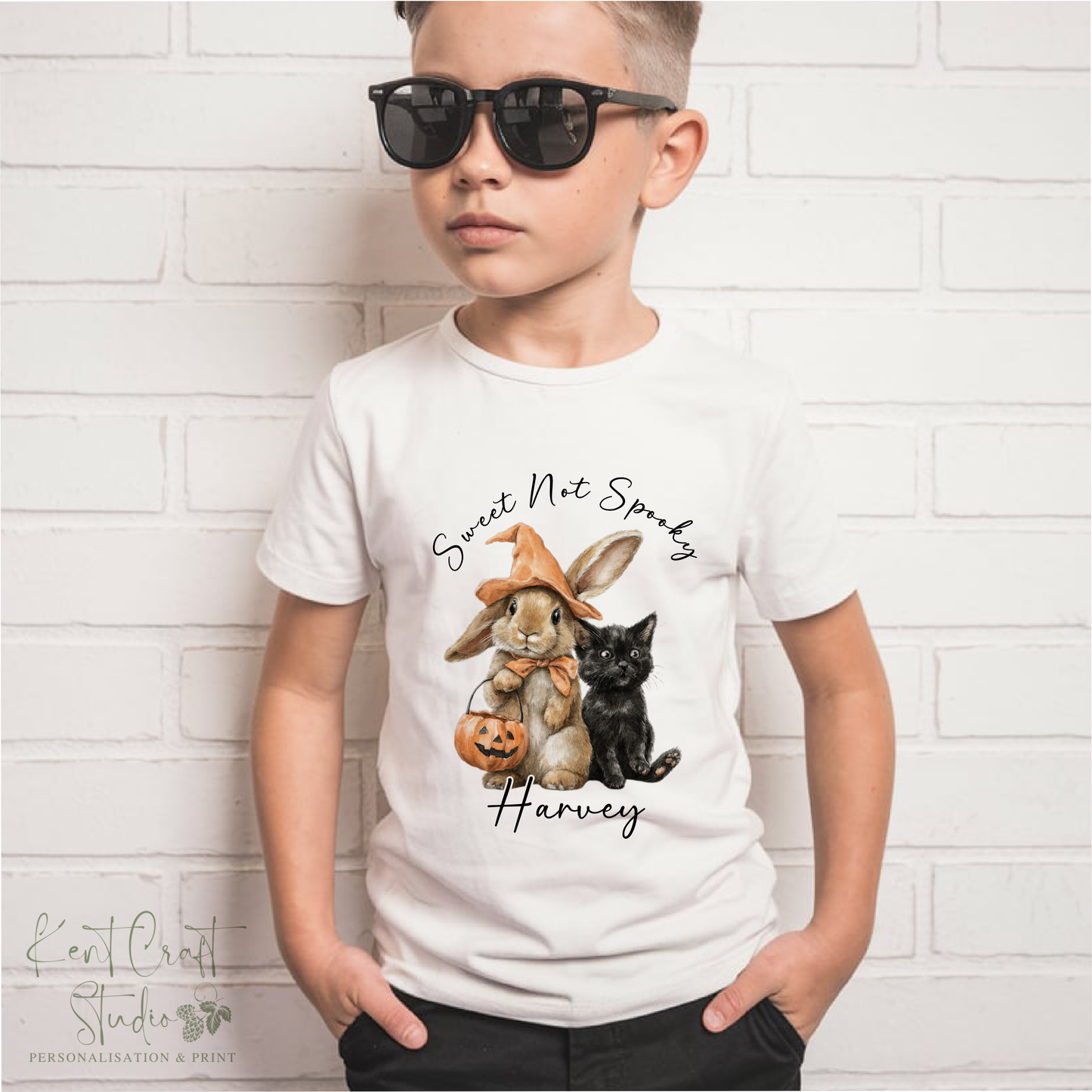 Personalised Halloween T-shirt, Cute bunny pumpkin