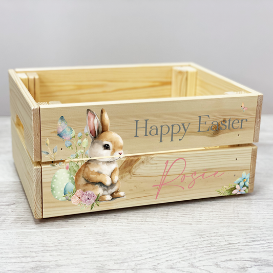 Personalised Easter rabbit wooden crate, Hamper gift box, Easter hamper