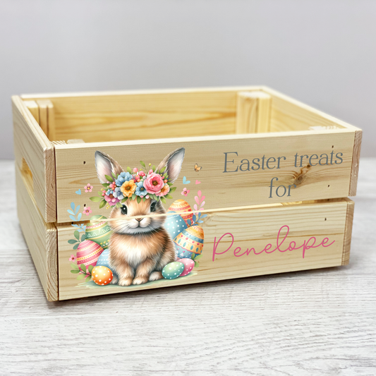 Personalised Easter wooden crate, Hamper gift box, Easter bunny hamper