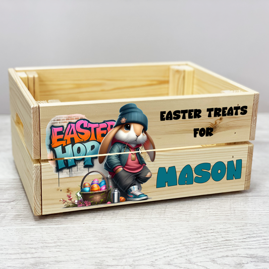 Personalised Easter bunny wooden crate, Hamper gift box, Easter hamper
