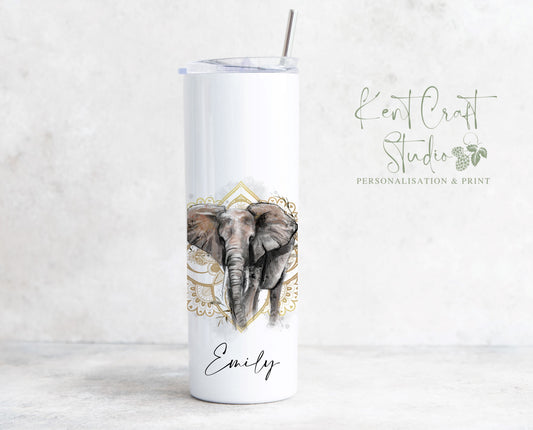 Personalised Elephant Mandala 20oz Skinny Insulated Tumbler Gift