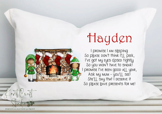 Personalised Elf Fireplace Stocking Pillow Case - Christmas Eve