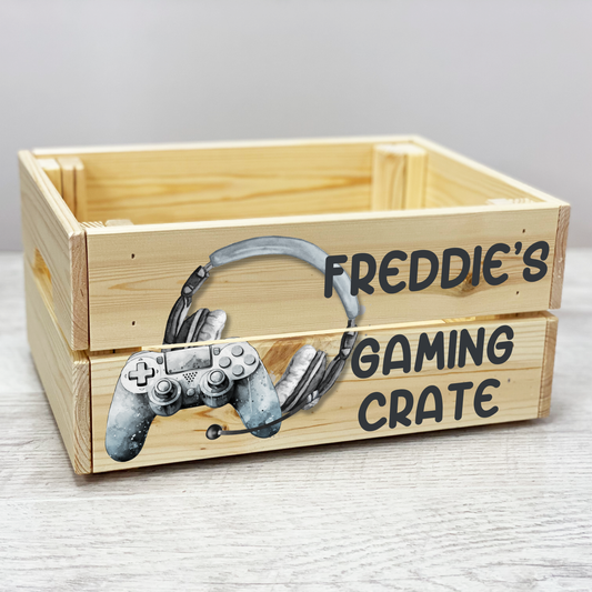 Personalised gaming hamper, Gaming wooden crate, Personalised gaming gift
