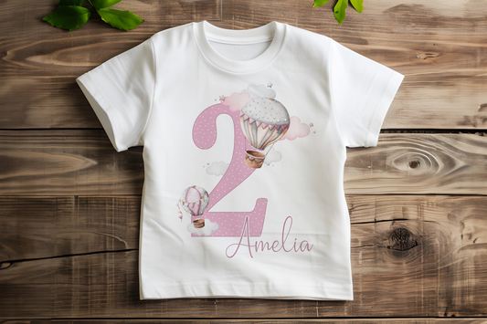 Personalised Hot Air Balloon Birthday T-shirt, Pink, When I Wake Up Tee, First Birthday
