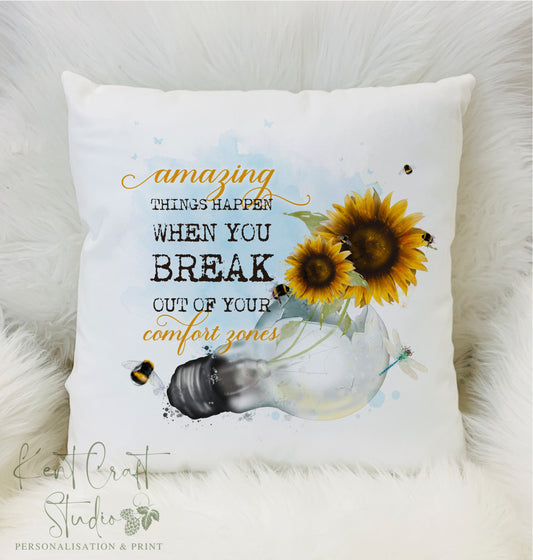 Positive Motivational Cushion Gift - Sunflower Lightbulb - Mental Health