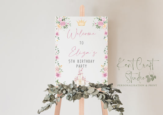 Personalised A3 Aluminium Birthday Princess Floral Sign