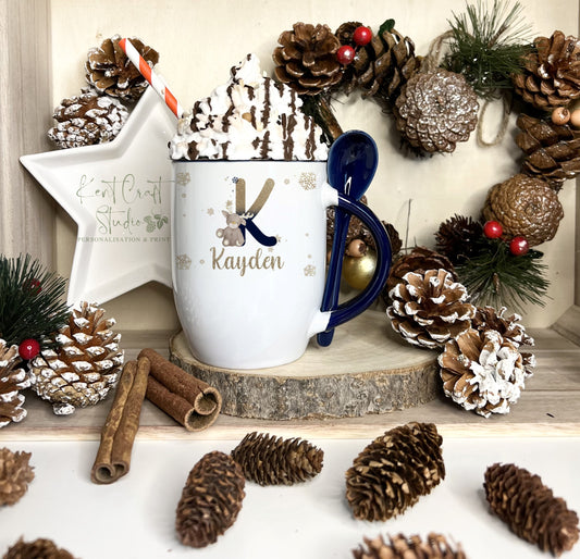 Personalised Christmas Eve Hot Chocolate Spoon Mug - Reindeer Alphabet