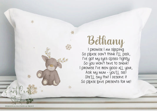 Personalised Neutral Reindeer Pillow Case - Christmas Eve