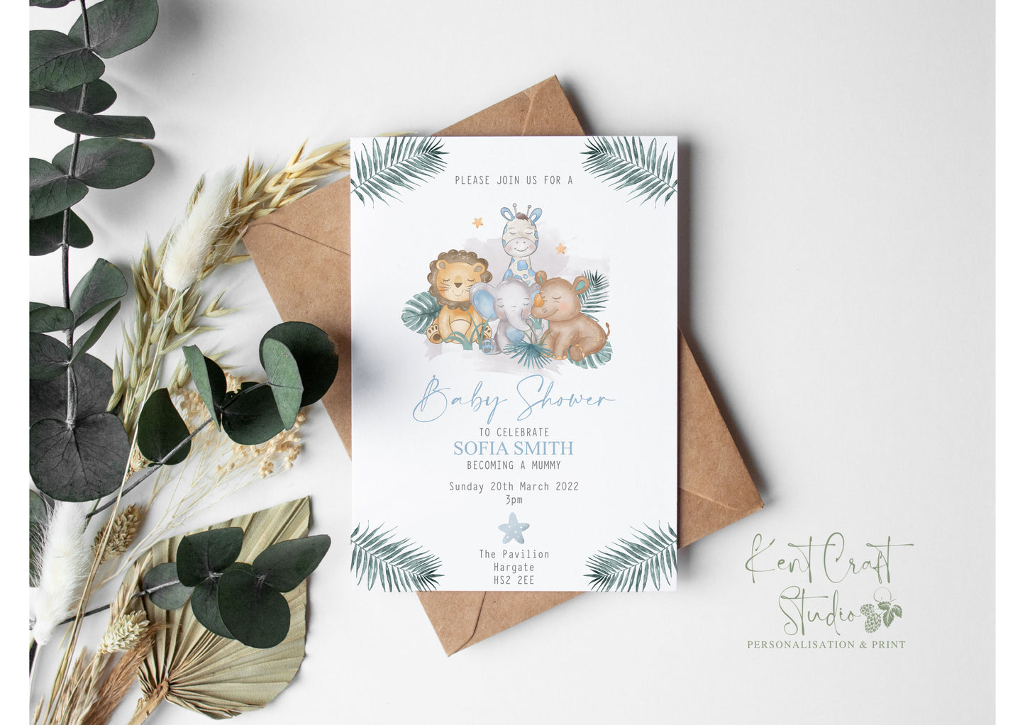 Personalised Safari Jungle Animals Party Invitation & Envelopes