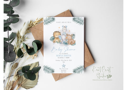 Personalised Safari Jungle Animals Party Invitation & Envelopes