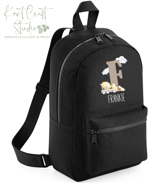 Personalised construction backpack, Kids school bag, Personalised rucksack, Back to school digger bag, Children's bags, Construction backpack