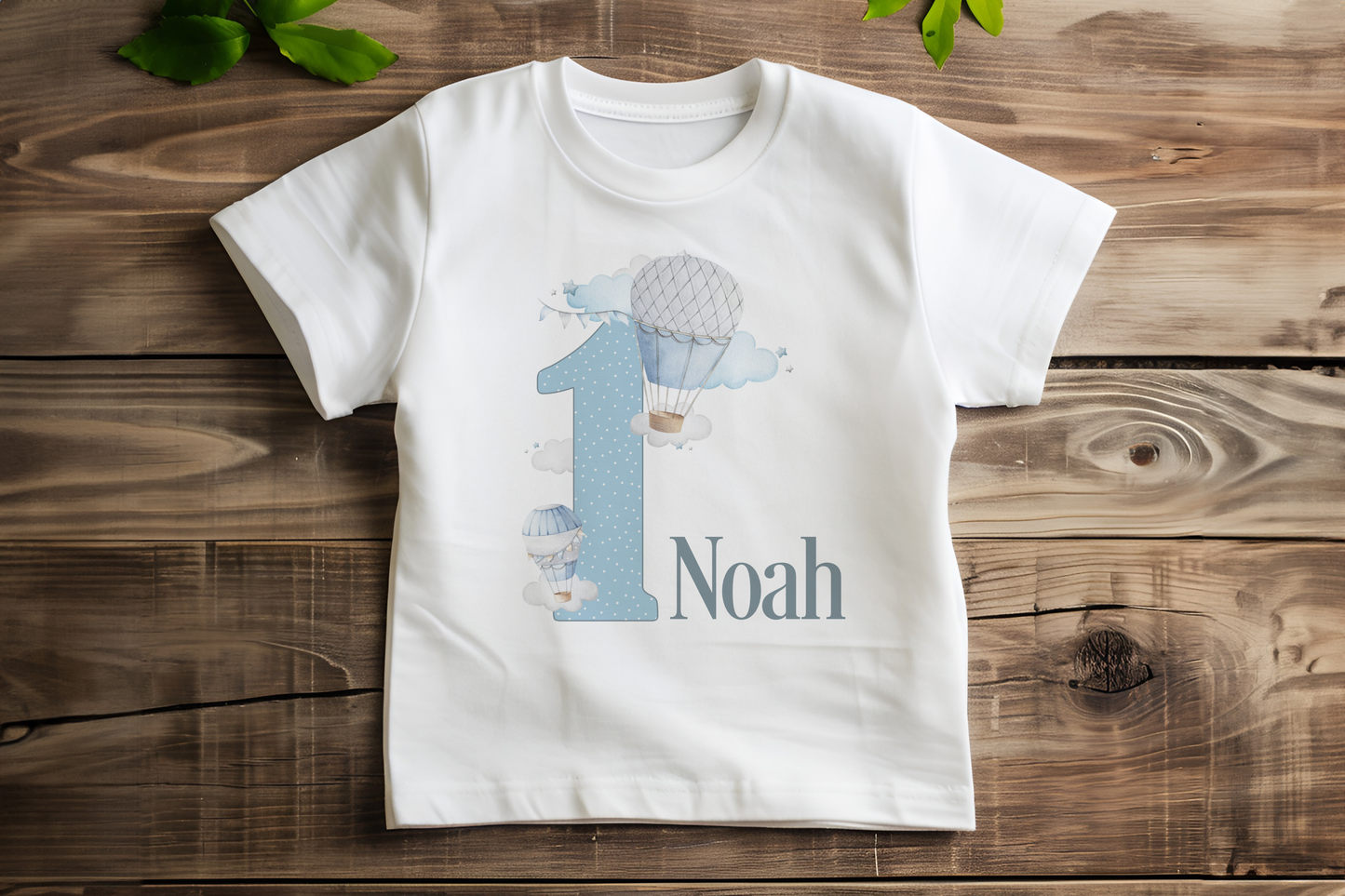Personalised Hot Air Balloon Birthday T-shirt, Blue Transport , When I Wake Up Tee, First Birthday