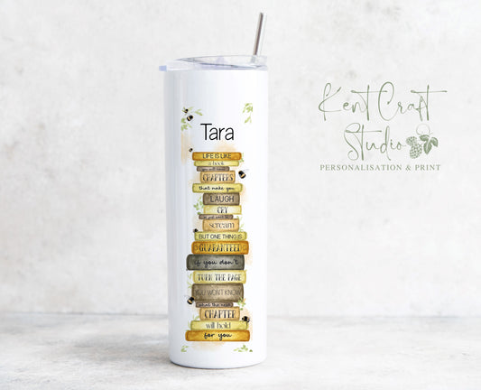 Personalised Book Stack Bumble Bee 20oz Skinny Insulated Tumbler Gift