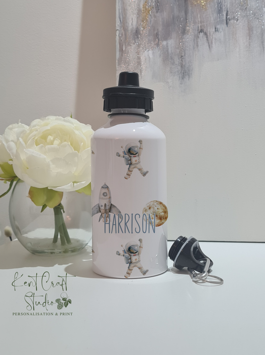 Personalised Astronaut Space Boho Metal Water Drinks Bottle - Sports Cap - 500ml