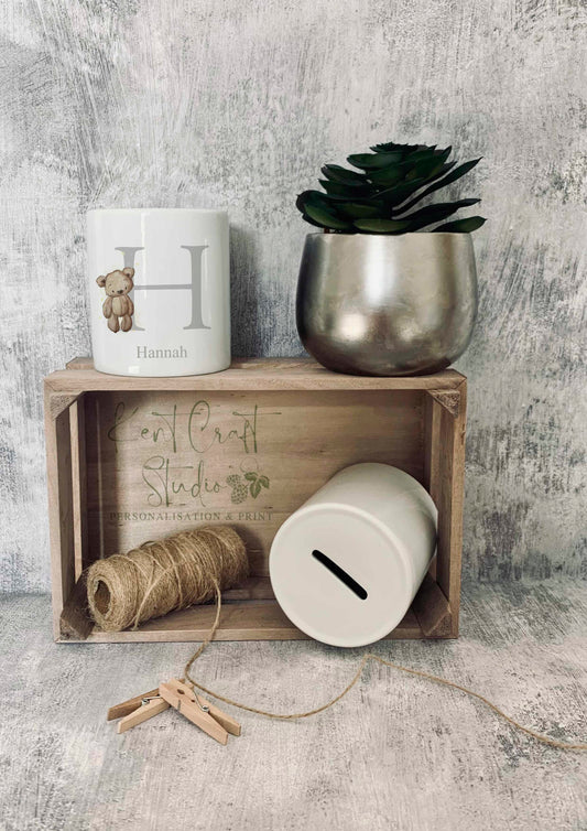 Personalised Brown Bear Alphabet Money Pot - Piggy Bank Ceramic
