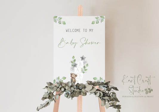 Personalised Birthday Boho Baby Shower Teddy Bear Party Sign