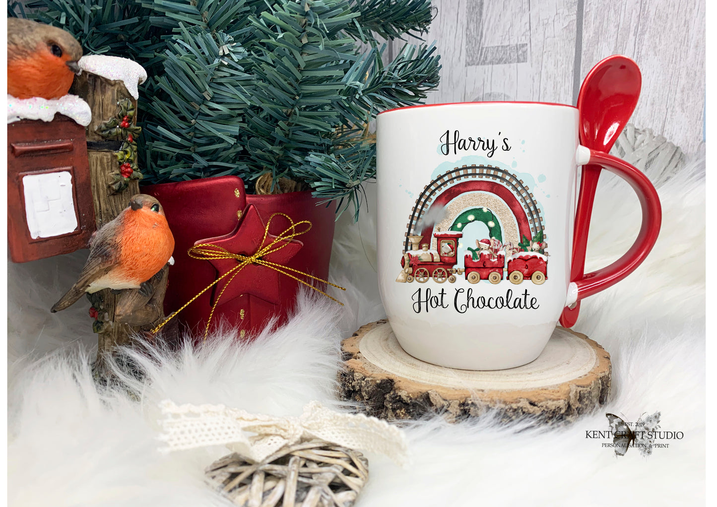 Personalised Christmas Eve Hot Chocolate Mug - Rainbow Mouse Train