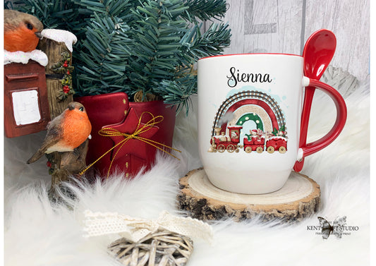 Personalised Christmas Eve Hot Chocolate Mug - Rainbow Mouse Train