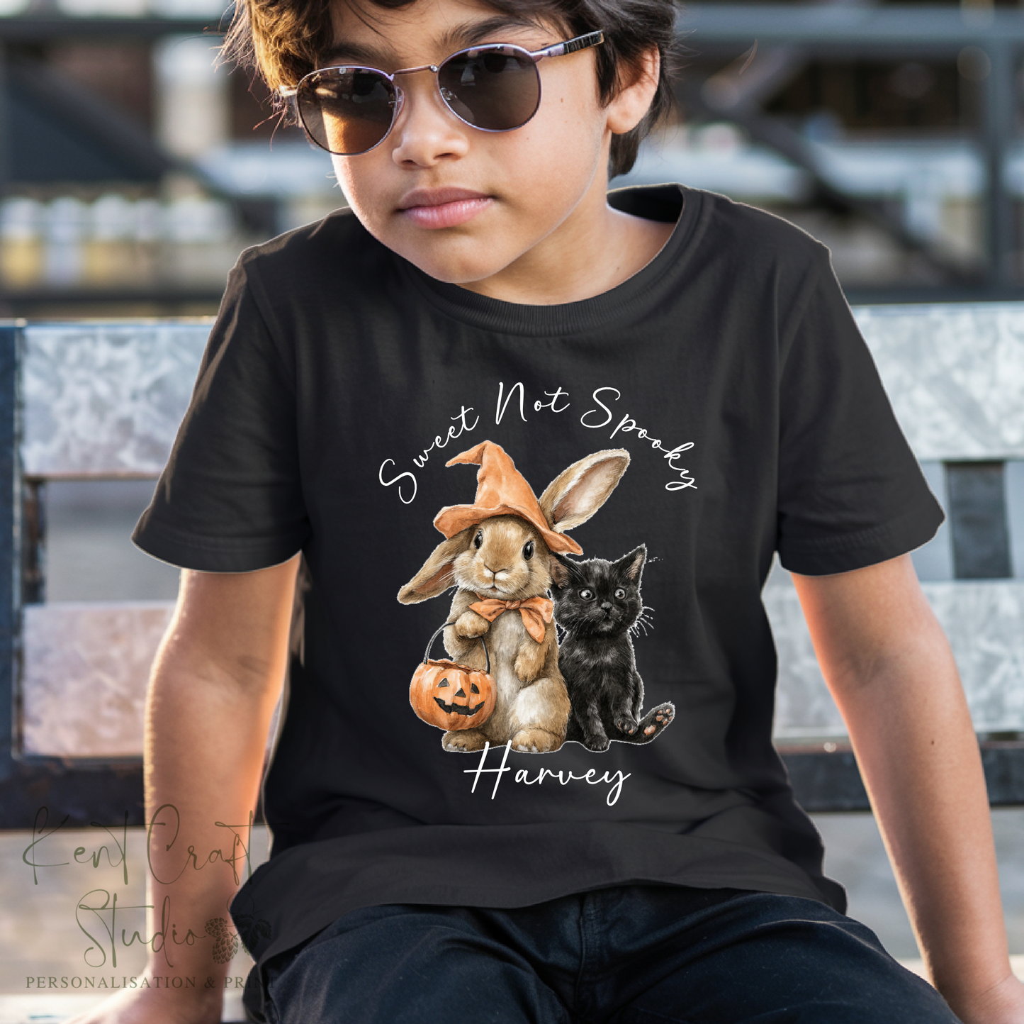 Personalised Halloween T-shirt, Cute bunny pumpkin
