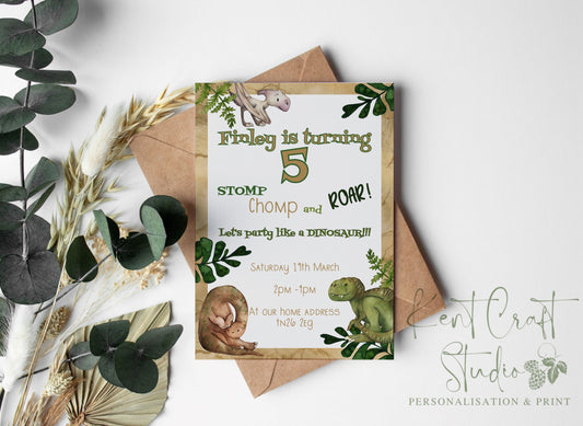 Personalised Dinosaur Party Invitation & Envelopes - Birthday - Limited Edition