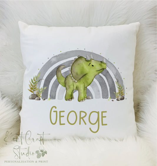 Personalised Dinosaur Rainbow Worry Cushion - Green or Lilac