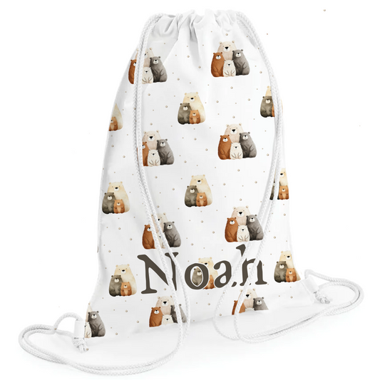 Personalised Teddy Bear Drawstring Gym PE Swim, Storage Bag