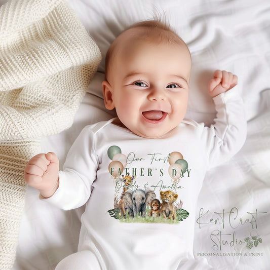 Personalised Safari Babygrow Sleepsuit, Vest, New Daddy Gift, Father's Day Gift, New Baby