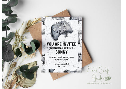 Personalised Abstract Gaming Controller Party Invitations