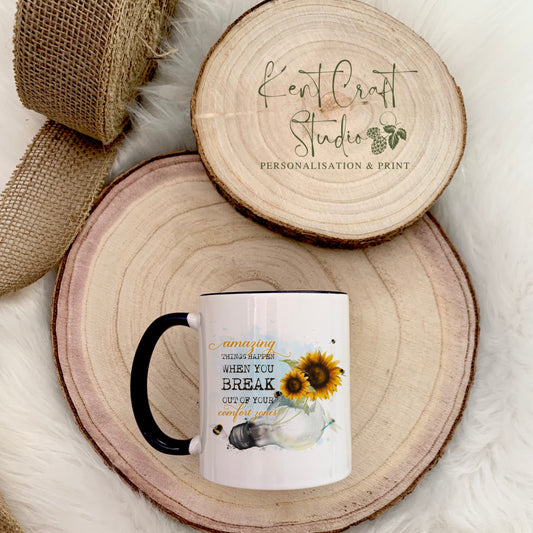 Positivity Motivational Sunflower Lightbulb Black Handle Mug