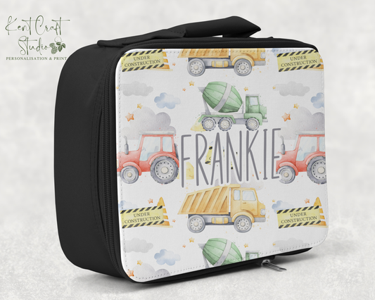 Personalised Construction digger lunch box bag - Back to school set