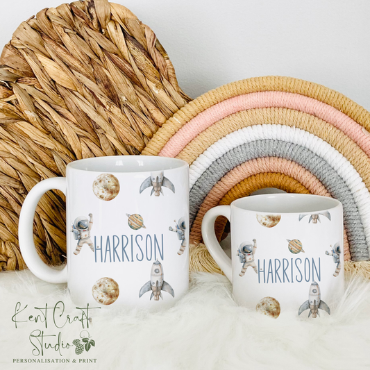 Personalised Astronaut Rocket Boho Polymer Unbreakable Children's Mug Gift - 6oz or 11oz