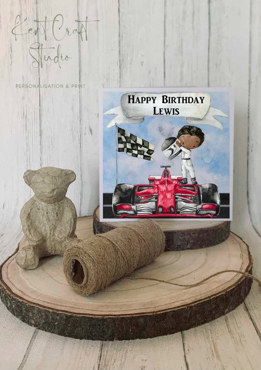 Personalised Racing Car Greetings Card - Race Girl Boy
