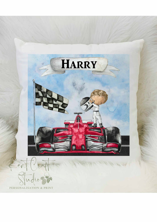 Personalised Racing Driver Cushion - Racer Girl or Boy