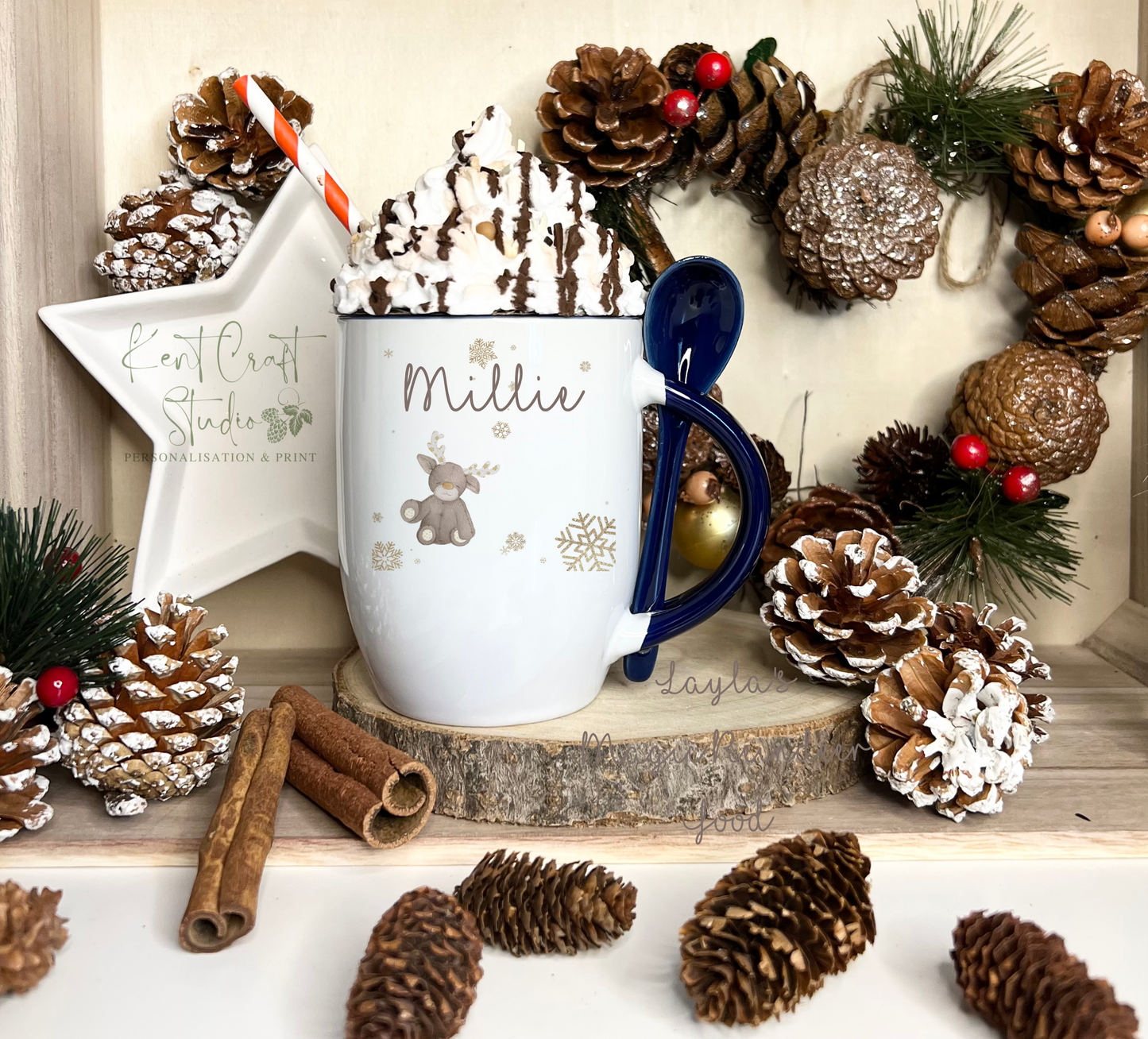 Personalised Christmas Eve Hot Chocolate Spoon Mug - Cute Reindeer