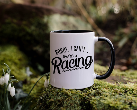 Racing mug gift, Sorry I can't mug, Black inner mug gift, Humour drag racing gift, Gift for him