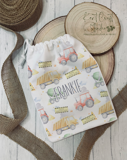 Personalised Construction Theme Storage Bag - Stuff Bag - Toy Storage - Bedroom Decor