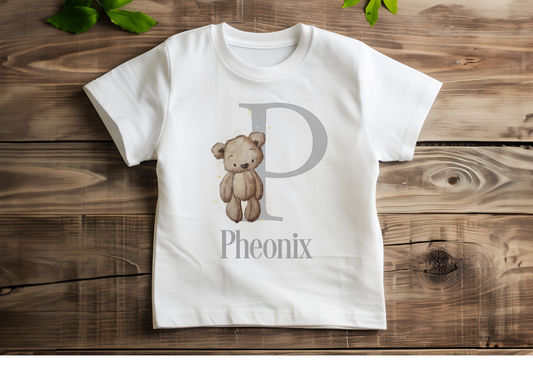 Personalised Neutral Teddy Bear Birthday Age T-shirt, First Birthday